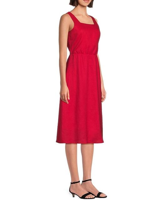 Saks Fifth Avenue Red 100% Linen Midi-Dress