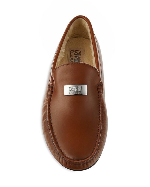 Class Roberto Cavalli Brown Leather Shearling Lined Driving Loafers for men