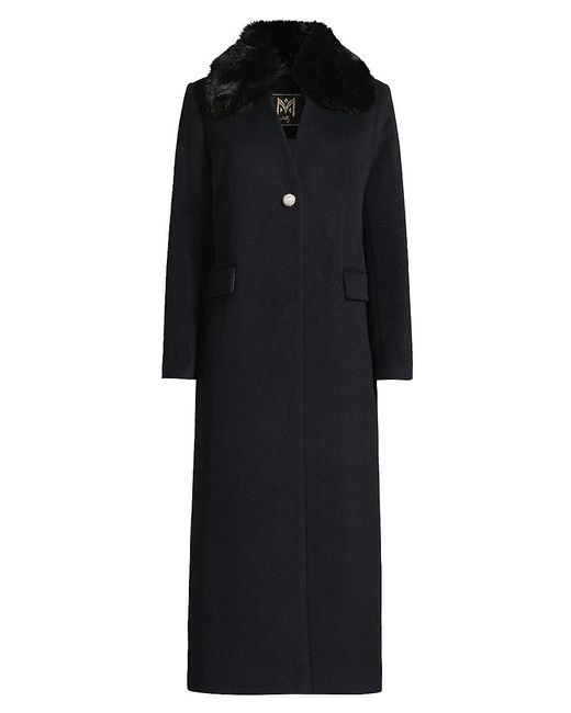 MILLY Black Faux Fur Collar Wool-Blend Coat