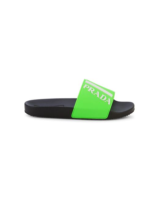 Prada Green Logo-embossed Rubber Slides for men