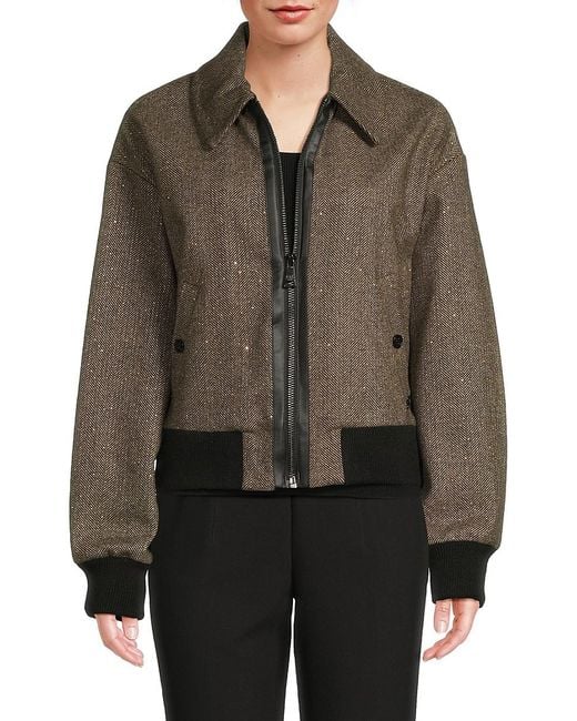 Karl Lagerfeld Brown Herringbone Wool-Blend Jacket