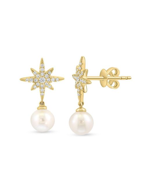 Saks Fifth Avenue Metallic 14K, Freshwater Pearl & 0.16 Tcw Diamond Drop Earrings