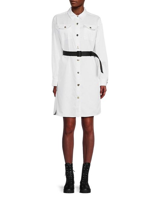 Karl Lagerfeld White Detachable Belt Mini Shirt Dress