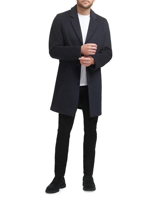 Cole Haan Black Wool-blend Notch Collar Coat for men