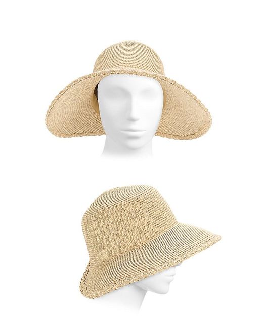 Nine West Natural Lace Trim Textured Paper Blend Sun Hat