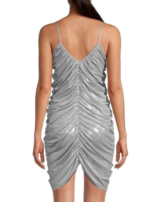 Norma Kamali Gray Diana Metallic Ruched Minidress