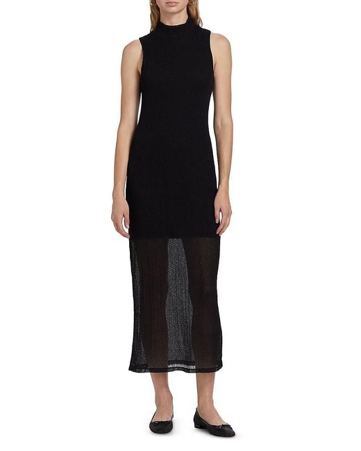 FRAME Black Mesh Mock Turtleneck Sleeveless Maxi-Dress
