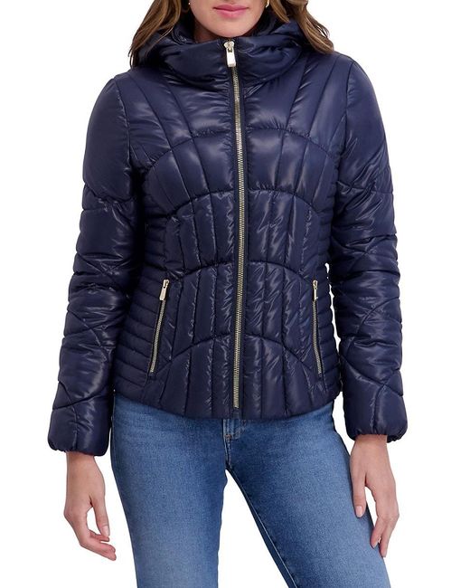 Kensie Blue Cire Quilted Hood Puffer Jacket