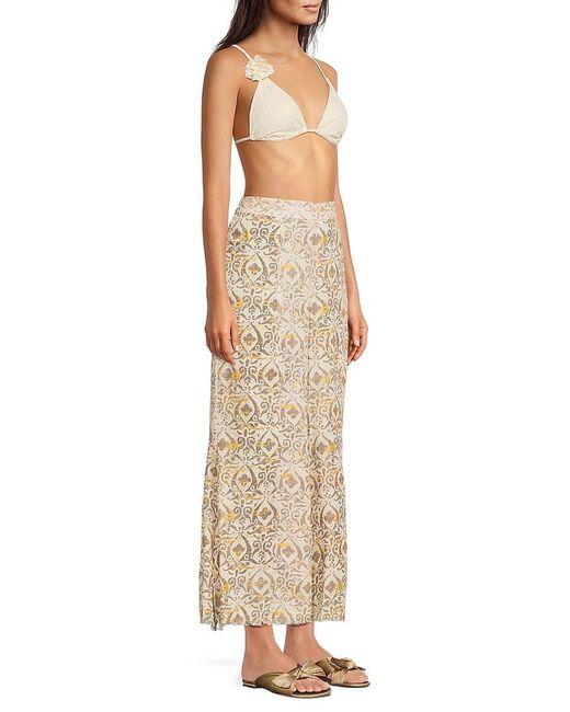 La Moda Clothing Natural Printed Wide-Leg Cotton Cover-Up Pants