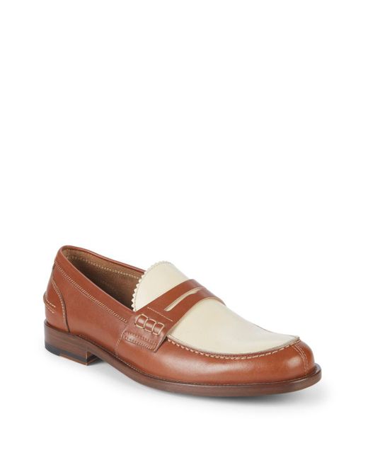 Canali Brown Colorblock Leather Penny Loafers for men