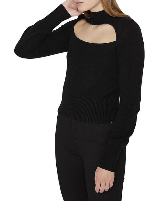 FRAME Black Cut-out Turtleneck Cashmere-blend Sweater