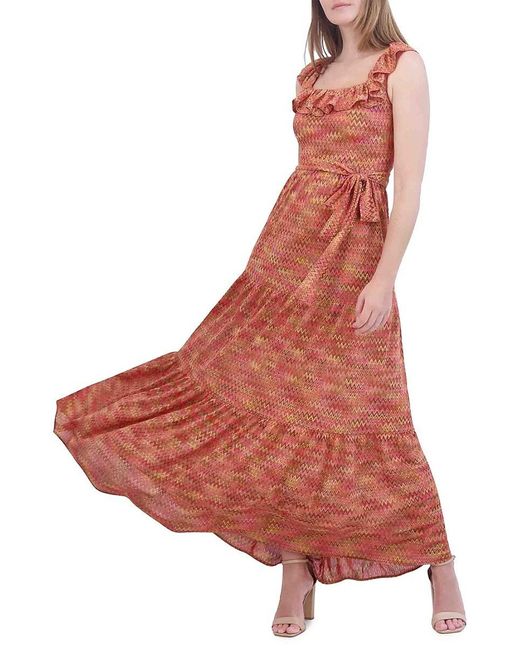 Eliza J Red Chevron Ruffled Maxidress