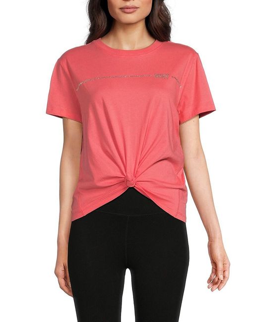 DKNY Red Embellished Logo Twisted Tee