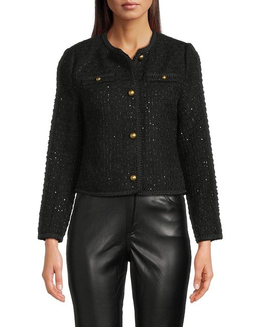Saks Fifth Avenue Black Braided Trim Tweed Jacket