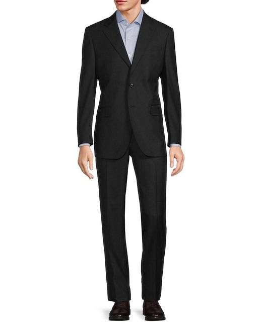 Saks Fifth Avenue Black Saks Fifth Avenue Classic Fit Stripe Wool Blend Suit for men