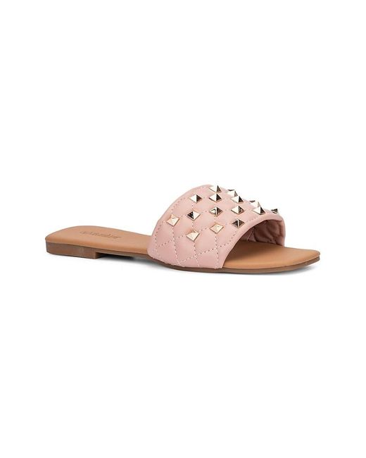 Olivia Miller Pink Shelly Studded Quilted Sandals