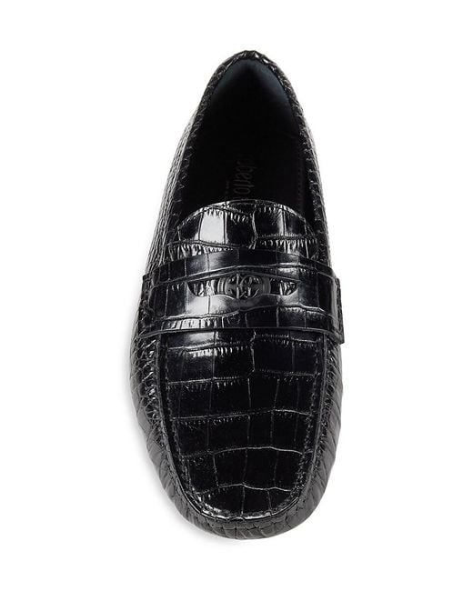 Roberto Cavalli Black Croc Embossed Leather Driving Loafers for men