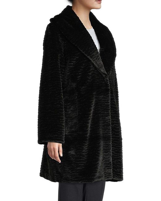 Donna Karan Shawl Collar Faux Fur Coat In Black Lyst