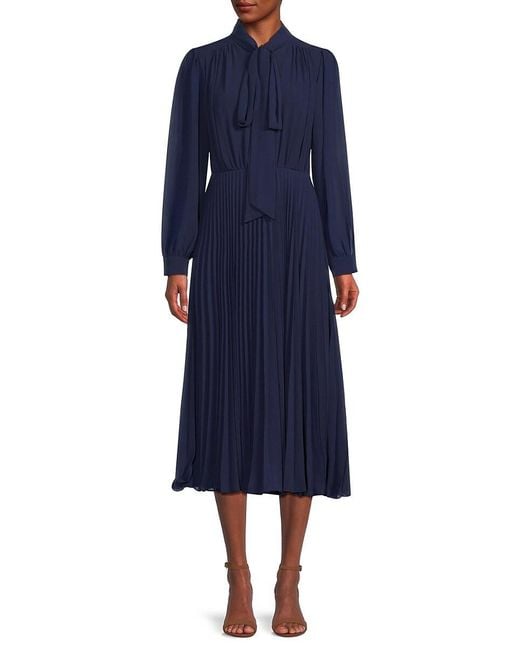 Mikael Aghal Blue Accordion Pleat Midi-dress