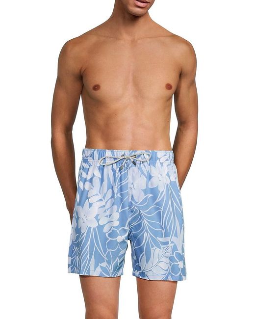 Vintage Summer Blue Tropical Print 4-way Stretch Volley Shorts for men