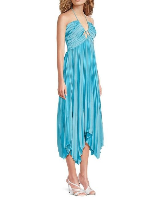 Ramy Brook Blue Pleated Halter Midi-Dress