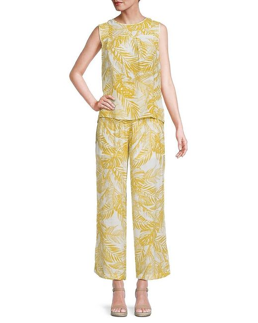 Nanette Lepore Yellow 2-Piece Leaf Print Top & Pants Set