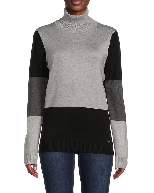 Calvin Klein Blue Colorblock Turtleneck Sweater