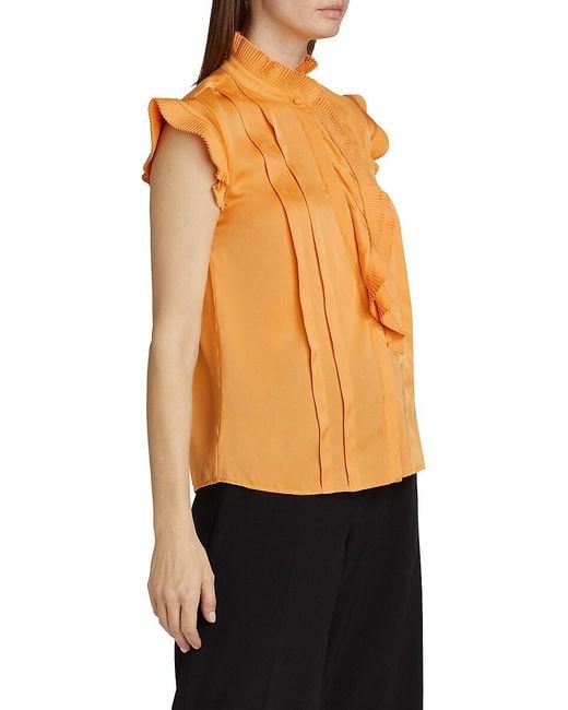 Tahari Black Chloe Silk Pleated Blouse