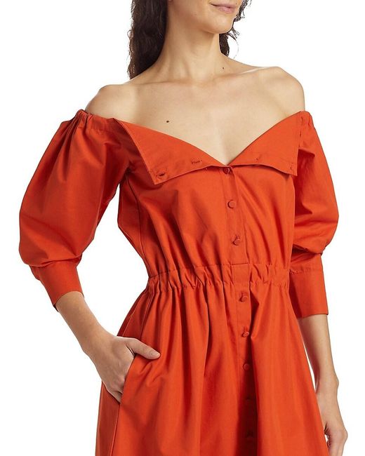 Altuzarra Red Zora Off-The-Shoulder Dress