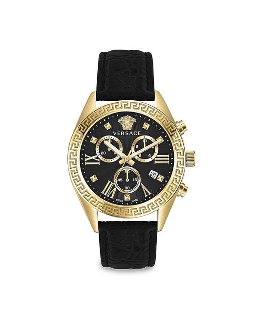 Versace Multicolor Greca Chrono 40Mm Ip Stainless Steel & Leather Strap Chronograph Watch