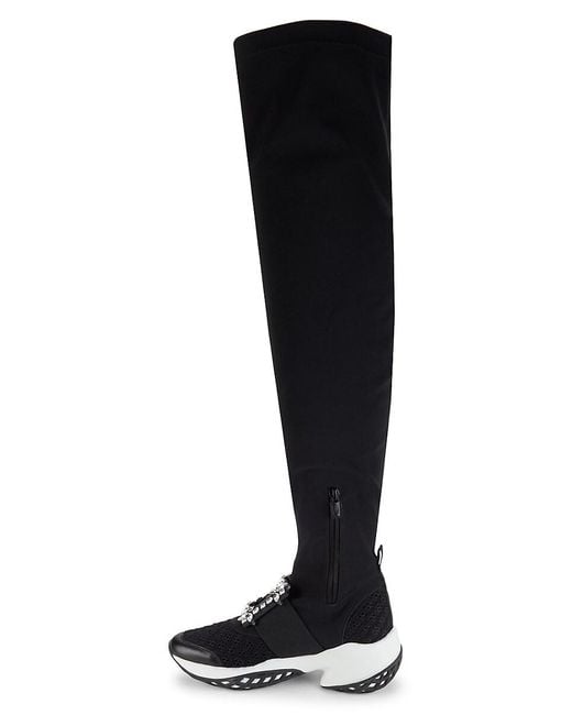 Roger Vivier Crystal Buckle Sneaker Style Knee High Boots in Black
