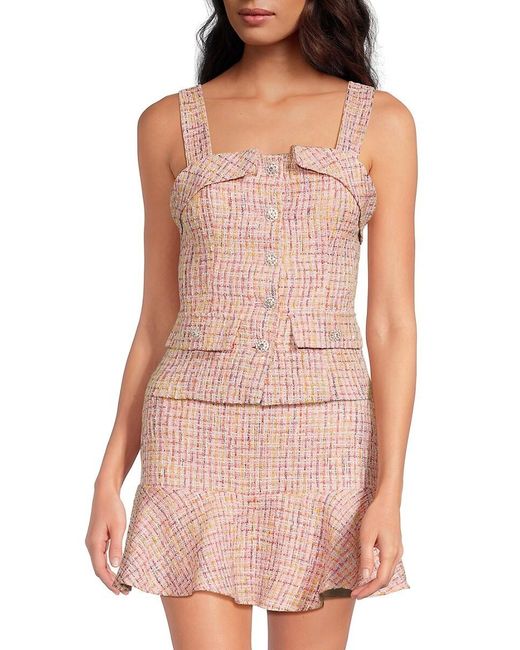 Lea & Viola Pink Textured Tweed Button-Front Tank Top