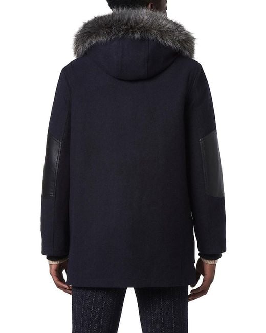 Andrew Marc Black Wool Blend Parka with Faux Fur for men