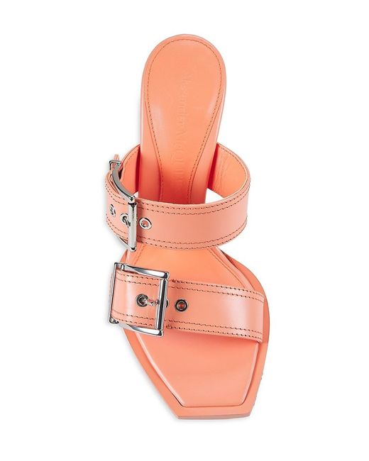 Alexander McQueen Pink 100Mm Buckled Leather Sandal Mules