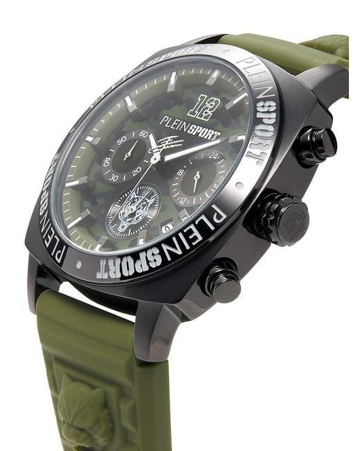 Philipp Plein Green Wildcat Ip Stainless Steel Case, Silicone Strap Chronograph Watch/40Mm for men