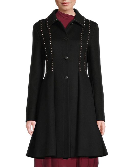 Valentino Black Embellished Virgin Wool Coat