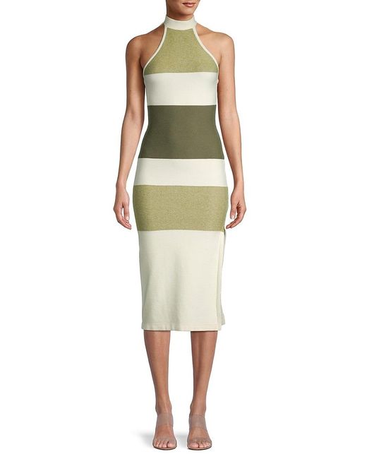 Bebe Synthetic Colorblock Ribbed Dress in Green | Lyst