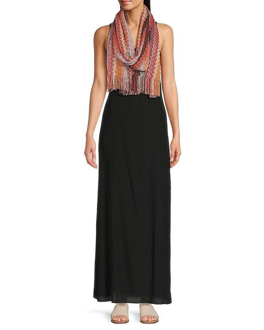 Missoni Red Chevron Fringed Knit Scarf