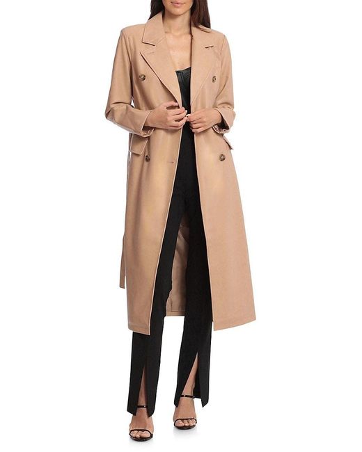 Avec Les Filles Belted Faux Leather Trench Coat in Natural | Lyst