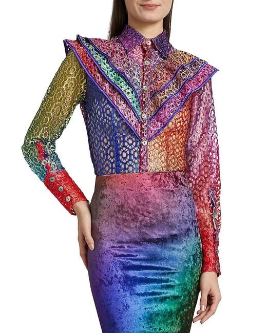 BruceGlen Prism Tiered Shoulder-detail Lace Blouse