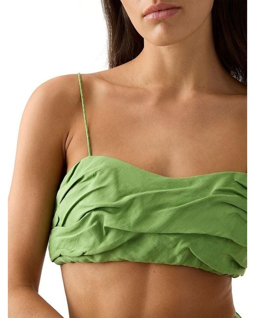 Aje. Green Thea Draped Linen Blend Crop Top