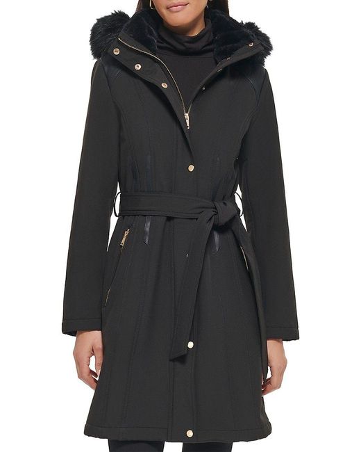 Guess Faux Fur Trim Parka Coat in Black Lyst