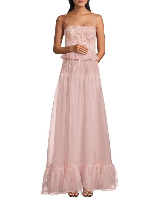 Valentino Pink Lace Trim Silk A-line Gown