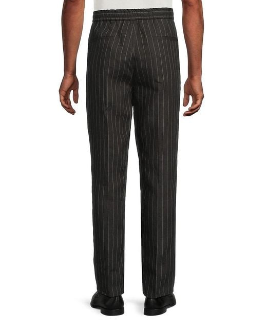 Brunello Cucinelli Striped Linen Drawstring Pants in Black