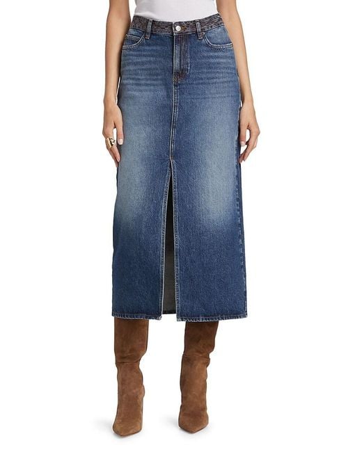Ba&sh Blue Math Denim Sheath Midi-Skirt