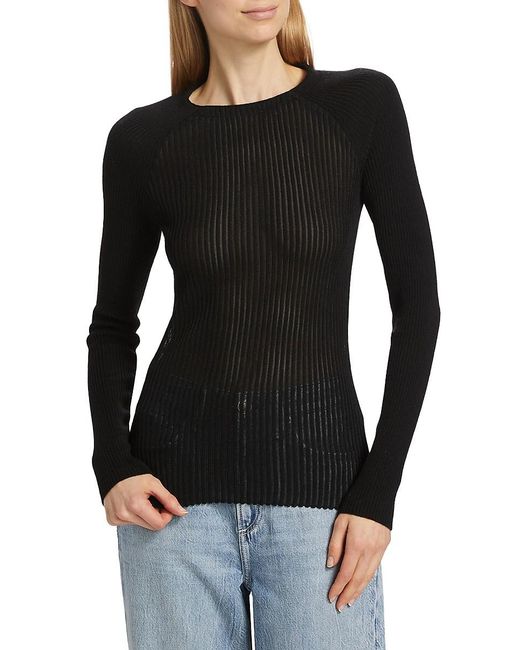 Rag & Bone Black Dorit Rib-Knit Wool-Blend Crewneck Sweater
