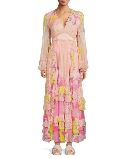 Rococo Sand Pink Leona Floral Tiered Maxi Dress