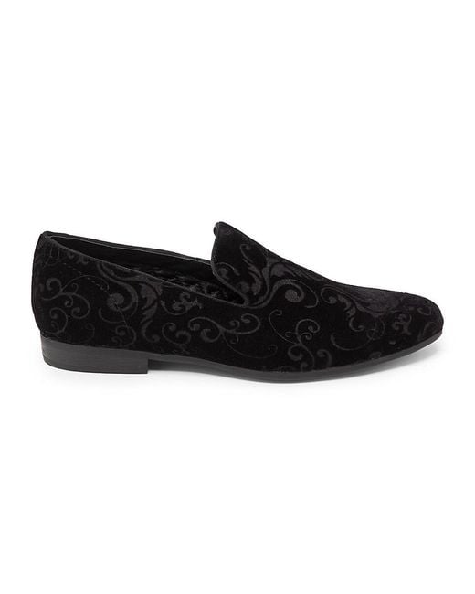 Steve Madden Black Melcom Printed Velvet Smoking Slippers for men