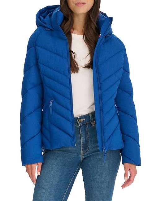 Tommy Hilfiger Natural Chevron-Quilted Hooded Puffer Jacket