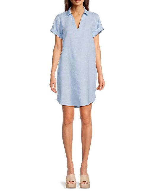 Saks Fifth Avenue Blue 100% Linen Mini Polo Dress